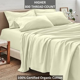 Neighbourhood Home 100% Real Certified Organic Cotton Bedsheet Set, Queen Size 6 Piece 800 Thread Count Sheets Sets, Fits Mattress Upto 18" Deep Pocket - Ivory