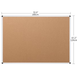 VIZ-PRO Large Cork Bulletin Board, 72 X 48 Inches, Wall-Mounted Corkboard with Silver Aluminium Frame for School, Office, and Home 6' X 4'