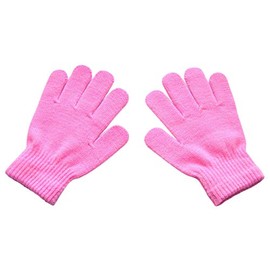BaiX Boys and Girls Warm Winter Knitted Writing Gloves, 5-12 Years Old (Pink)