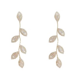 BSLVWG Crystal Leaf Drop Earrings Leaf Tassel Dangle Earrings Rhinestone Drop Gold CZ Crystal Long Earrings Wedding Earrings Jewelry for Bridal Women and Girls (Gold)