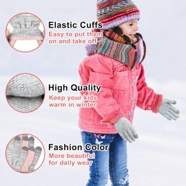 Migliore Wear 3 Pairs of Children's Magic Gloves with 2 Touchscreen Fingers, Stripes & Pink & Grey