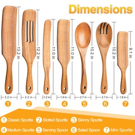 Spurtles Kitchen Tools Wooden, 7Pcs Wooden Spoons for Cooking, Natural Premium Spatula Set, Heat Resistant Cooking Utensil for Nonstick Cookware, Spurtle for Sourdough Starter