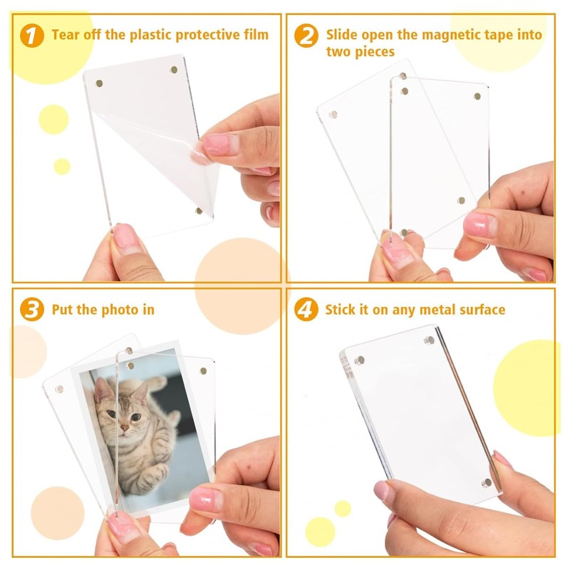 Zalizr 6 Pack Acrylic Magnetic Frames for Refrigerator, Clear Picture