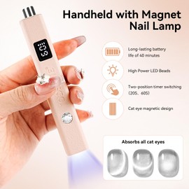 JODSONE Handheld U V Lamp Mini with Magnet Nail Dryer Portable Cordless Rechargeable USB for Curing Gel Polish Absorb Cat Eye Effect Pink