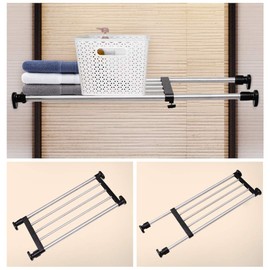 BAOYOUNI Expandable Shelf Closet Tension Rod Adjustable Shelving Unit Storage Rack Organizer Hanger Space Saving Divider for Wardrobe, Cupboard, Kitchen, Bathroom Use, Black