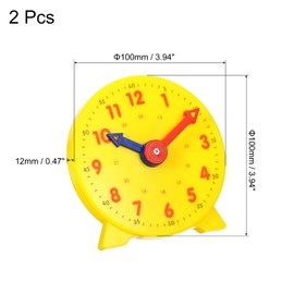 PATIKIL 4 inch Teaching Clock, 2 Pack Learn Clock Learning Tell Time Analog Clock Demonstration Clock 24 Hour 2 Pointers for Classroom Teacher, Yellow