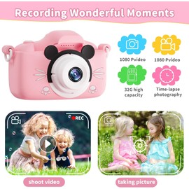 Kids Camera for Girls Boys, 1080P HD 40MP Kids Digital Camera with 32 GB Card for Age Over 3 Years Old, Perfect Christmas Birthday Festival Gifts Toys for Toddler, Pink Mouse