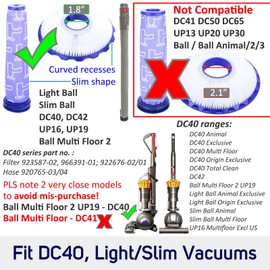 Kodahome Hose Filter Replacement for Dyson DC40 UP16 UP19 Light/Slim Ball Multi Floor 2, Pre-filter 923587-02, Postfilter 922676-01, Hose 920765-04 (DC40 series)