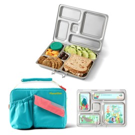 PlanetBox Rover Stainless Steel Bento Box Style Lunch Box Kit for Kids with 5 Compartments, Includes Insulated Lunch Bag, Leakproof Food Containers and Matching Mermaid Lagoon Magnets