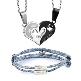 choice of all 4 Pcs I Love You Necklace 100 Languages Matching Necklace for Couples Sun and Moon Necklace for Him and Her Jewelry Gifts