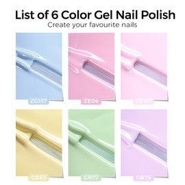 TOMICCA UV Nail Polish Pastel Set, 6 Colours, Macaroon Sweet, Pink, Blue, Yellow, Purple, Green, Summer Gel Nail Polish, Soak-Off UV/LED Gel Gift for Nail Studio, DIY Home, 8 ml