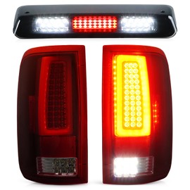 LED Tail Light (Red) + 3rd Brake Light (Smoke) Fit for Ford F-150 F150 2004-2008 [Factory Halogen Model] Fleetside Styleside, Driver + Passenger Side Taillights and High Mount Stop Light, 3 Pcs