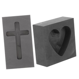 DOITOOL Set of 2 Graphite Pot Casting Mould for Ingots, Heart Casting Bar Mould, Melting Silver Mould, Casting Mould for Melting Graphite, Heart Graphite Mould, Cross Casting Moulds, Heart-Shaped