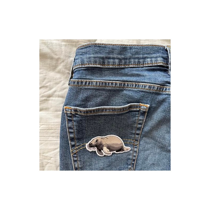 Manatee Patch – Embroidered Sea Animal Applique for Jackets, Bags,