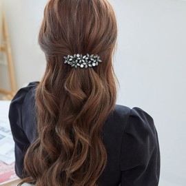 mefeny Women's Hair Clip, Barrette, Pearl, Flowers, Glitter, Hair Accessory, For Weddings, Parties, School Entrance Ceremonies, Invitations, Graduation Ceremonies, Coming of Age Ceremonies (Navy Blue)