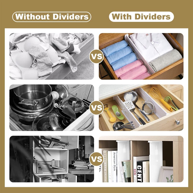Lighterday 4-Pack Adjustable Drawer Dividers,Expandable Plastic Kitchen Clothes Drawer Organisers,Drawer