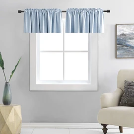 DONREN Light Blue Cerulean Window Curtain Valances for Kitchen - Room Darkening Valances for Window with Rod Pocket (72 by 18 Inch,2 Panels,Sky Blue)