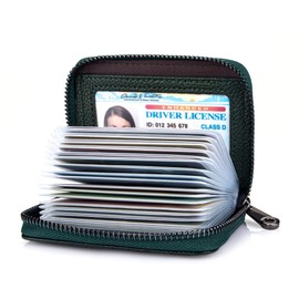 Suweibuke Genuine Leather Credit Card Holder Wallet RFID Blocking Secure Card Case ID Case Organizer Zipper Wallet (A-Army Green)