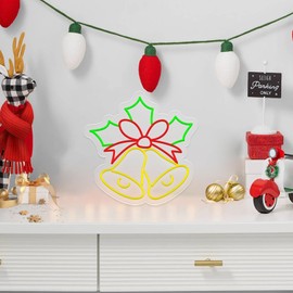 Goneons Christmas Bell Neon Sign Christmas Neon Sign for Wall Decor,Dimmable Colorful Jingle Bells Neon Light LED Neon Christmas Decor for Christmas Gift Bedroom Living Room Party Club Windows Decor