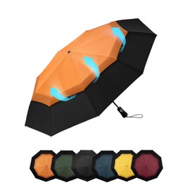 Chakipee Compact Travel Umbrella Windproof Strong- Automatic Folding Umbrellas for Wind and Rain, Double Vented Canopy 210T Fabric 102cm Span - 9 Rib Orange Portable Umbrella for Men and Women