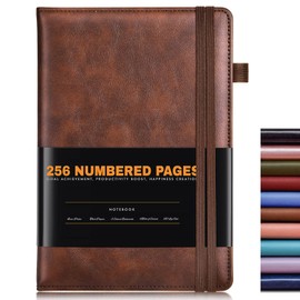 Lined Journal Notebook for Women Men, 256 Numbered Pages Hardcover Leather Journals for Writing, A5 Journaling Notebooks, College Ruled Journal for Business Work School Note Taking 5.75" x 8.38" Brown