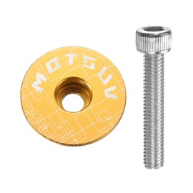 sourcing map 1 1/4" OD Bicycle Headset Stem Top Cap Aluminum Alloy Cycling Headset Cover Stem with M6 Bolt for Mountain Bicycle Road Bicycle MTB, Yellow