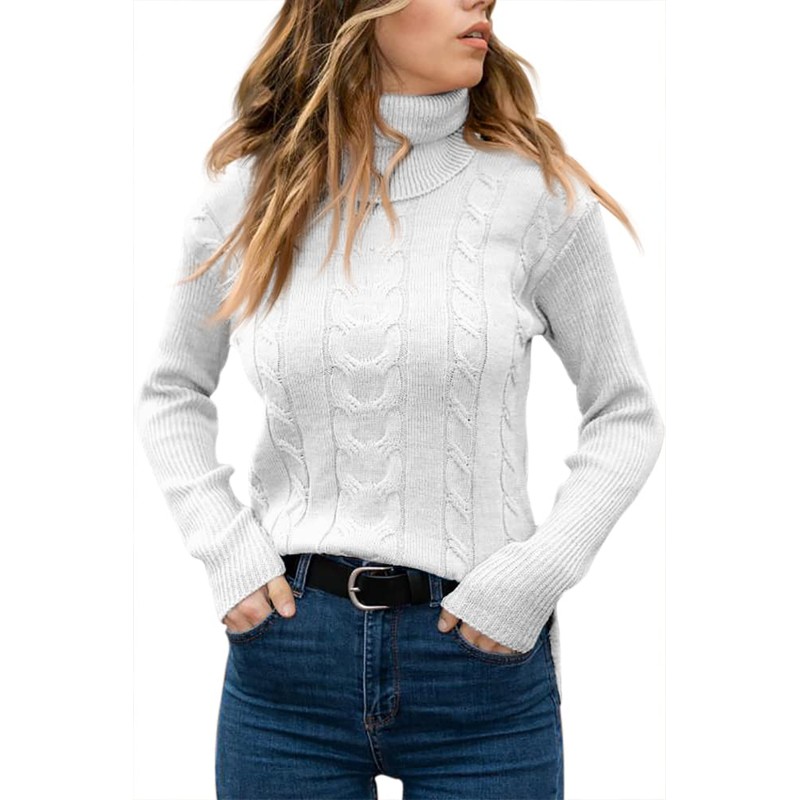 GeGekoko Womens Turtleneck Sweaters Cable Knit Long Sleeve Tops Pullover