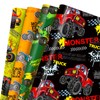 MORAINJAY 12 Sheets Monster Truck Wrapping Paper, Monster Truck Birthday