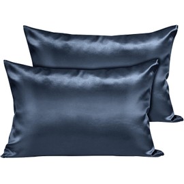 Moonlight Bedding Indigo Satin Pillowcases 2 Pack – Soft & Smooth Feels Like Silk Pillowcases for Hair and Skin Care