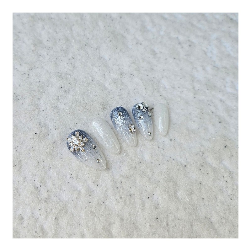 Silver Snowflake Handmade Nail Tips - Ballerina S / 실버