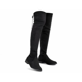 Greatonu Women's Over Knee High Boots Warm Winter Long Boot with Side Zipper Back Lace Fashion Thigh High Boots Black-0.98 UK 5
