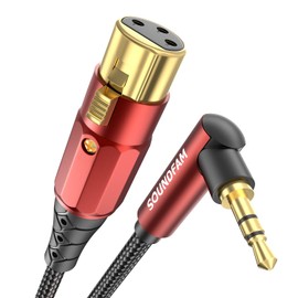 SOUNDFAM 3.5mm to XLR Premium Microphone Cable 10FT, 90 Degree Right Angle 3.5mm(TRS,1/8 Inch,Aux) Male to XLR Female Unbalanced Interconnection Cable for Microphone, Sound Card, Camcorder & More