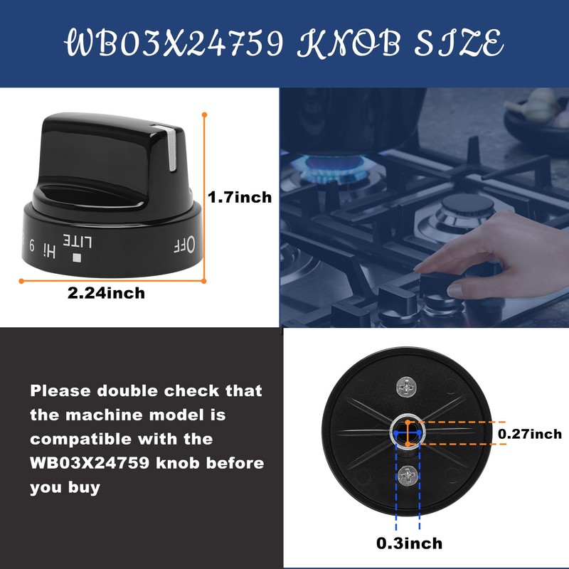 WB03X24759 Range Surface Burner Knob, 222D5793 Gas Range Control Knob