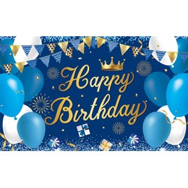 Costume Bay Happy Birthday Backdrop Banner 180 * 110 cm Large Background Cloth Photo Party Large Decoration Sign for Birthday Party (Blue Theme Birthday Banner, ONE)