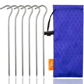 TITO Titanium Shepherd's Hook Tent Stakes Tent pegs Nail pegs Dia 3.0mm and Length 165mm only 6.1G.(Pack of 6) (Silver)