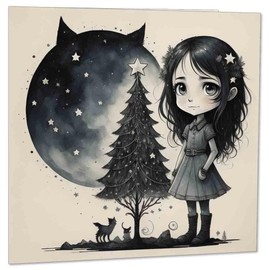 Cute Gothic Girl Christmas Tree Greeting Card 145 x 145mm