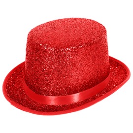 powerking Top Hats for Men Women Adults, Shiny Tuxedo Costume Magician Hat Victorian Dress Up Christmas Topper Hats, Fancy Dress Party Headwear Accessory，Red