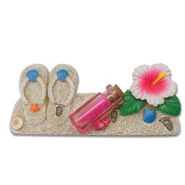 Island Heritage Hawaiian Coastal Handpainted Polyresin Magnet: Slippers/Bottle/Hibiscus