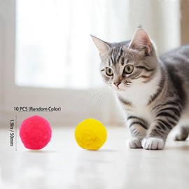 DJRDym Cat Toy Balls, Cat Pompom Toys for Training and Play, Premium Soft Pom Pom Balls, Lightweight, Interactive, Assorted Colors, Craft DIY Decorations, (10PCS & 1.9Inches)