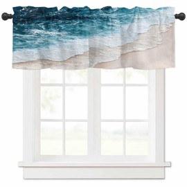 CaRoPaZyX Abstract Window Valances Beach Blue Sea Waves Tropical Kitchen Valance for Windows Rod Pocket Semi Sheer Small Short Curtain Valance for Living Room Bedroom (54 W x 18 L, 1 Panel)