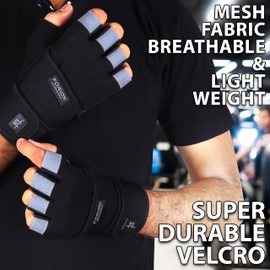 Foriox Gym Gloves Weight lifting Gloves for Men Women 50 CM Long Wrist Straps Padded Palm Protection Workout Powerlifting Hanging Exercise Training (Grey, Large)