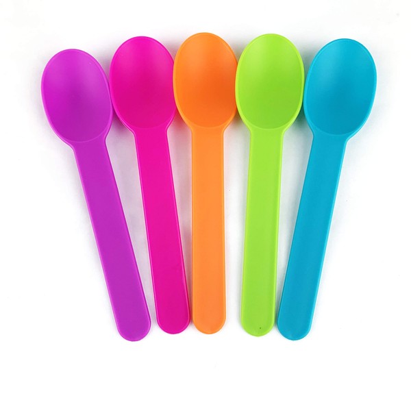Worlds Disposable Mixed Corlor Eco-Friendly Plastic Spoons Frozen Yogurt Ice Cream Spoons,Frozen Dessert Spoons 50 Count