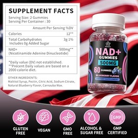 Gomitas NAD+, suplemento liposomal de NAD para mujeres, ultra alta absorción pura 500 mg NAD Plus - Apoya la renovación celular, la energía y la salud