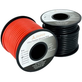 ZIGPEO 16 AWG Silicone Wire 100FT, Extra Flexible 16 Gauge Stranded Copper Wire, High Temp 392℉ 600V - RC, Automotive, Battery | Tinned Copper Conductor - 50FT Red & 50FT Black Spools