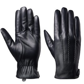 Men's Winter Gloves Sheepskin Leather Touchscreen Casual Gloves with Soft Warm Thermal Cashmere Lining Black,s