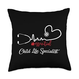 Teeax Essential Child Life Specialist Heartbeat Essential Child Life Specialist Heartbeat Gift for Nurse Throw Pillow, 18x18, Multicolor