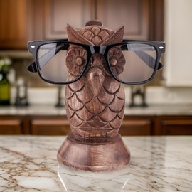 SWACRAFT Wooden Owl Eyeglass Holder Stand, Decorative Glasses Display, Desk Organizer,Desk Accessories for Office Desk Home Decor, Living Room Decor 6 x 2.5 inches