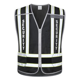 LOHASWORK Reflective Class 2 Police Traffic Vest Lime Green - 4 Point Breakaway Heavy Duty High Visibility Police Vest, Black Security Vest, Medium-X-Large