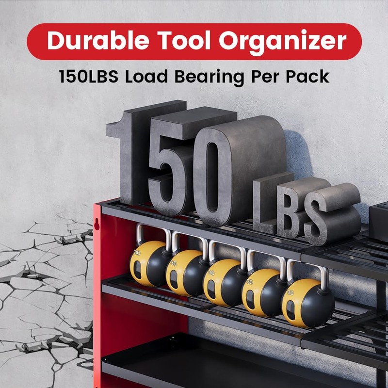 53" Power Tool Organizer Wall Mount with Power Strip, Heavy