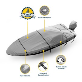 Seal Skin Covers Waterproof Pro Bass Boat Cover All-Weather Protection, Marine-Grade, Fits Up to 19'-20.6' L & 96” W, Ideal for Bass Boat, V-Hull, Runabout, Fishing Boat, Ski Boats
